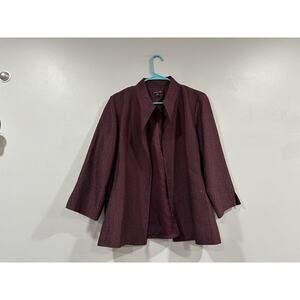Eileen Fisher Maroon Textured Silk Blend Blazer Jacket Large L
